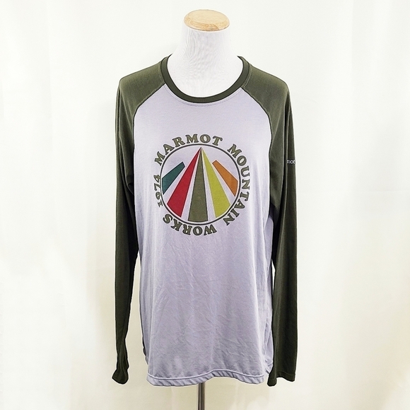 Marmot Raglan Long sleeve tee Mountain Works Green size medium - Picture 1 of 6